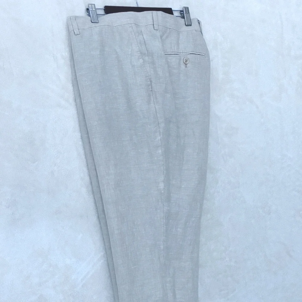 Enzo Tovare 100% Linen Flat Front Trousers Coastal Heritage Preppy 36